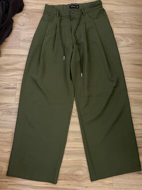 Lioness Olive Green Wide-Leg Chinos with Drawstring